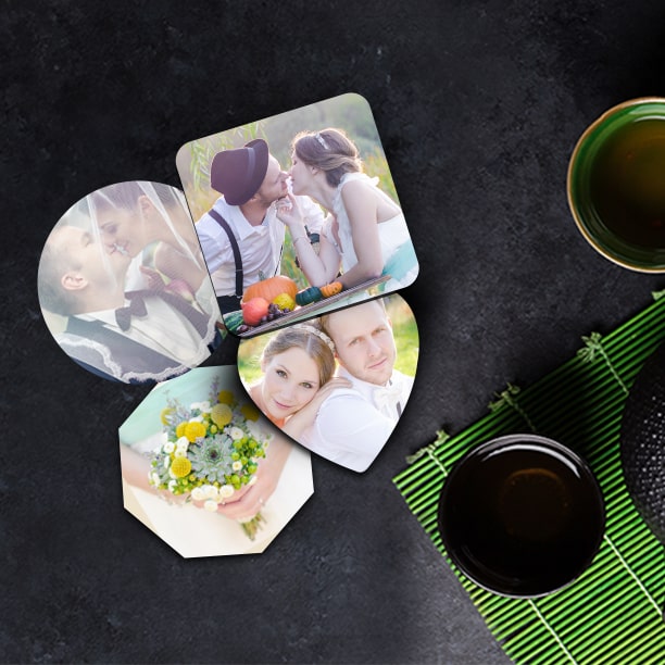 Wedding photos printed on photo coaster